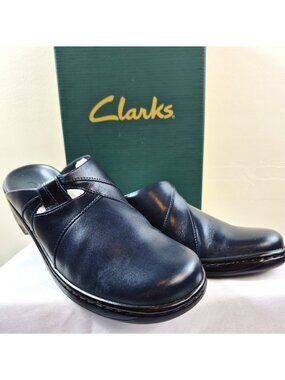 Clarks Women's Blue Leather Clogs 7.5M Slip-On Comfort Shoes Lilac SMU NIB